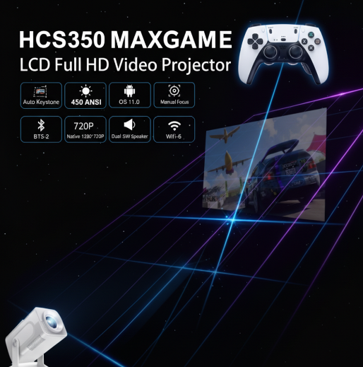 Proyector Gamer HCS350 Max - 20,000+ Juegos, Android 11 y 2 Mandos Incluidos