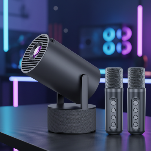 Proyector Portátil HY300 Pro Karaoke - WiFi 6, Android 11 y 2 Micrófonos Incluidos